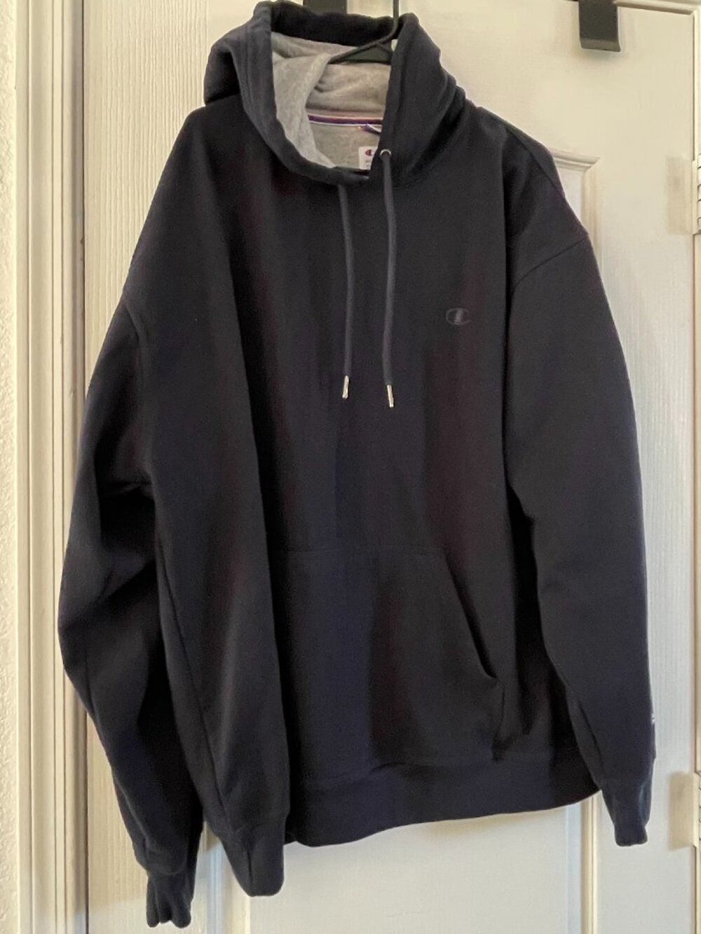 Navy Blue Champion Reverse Weave Fleece Hoodie with logo. 2XL